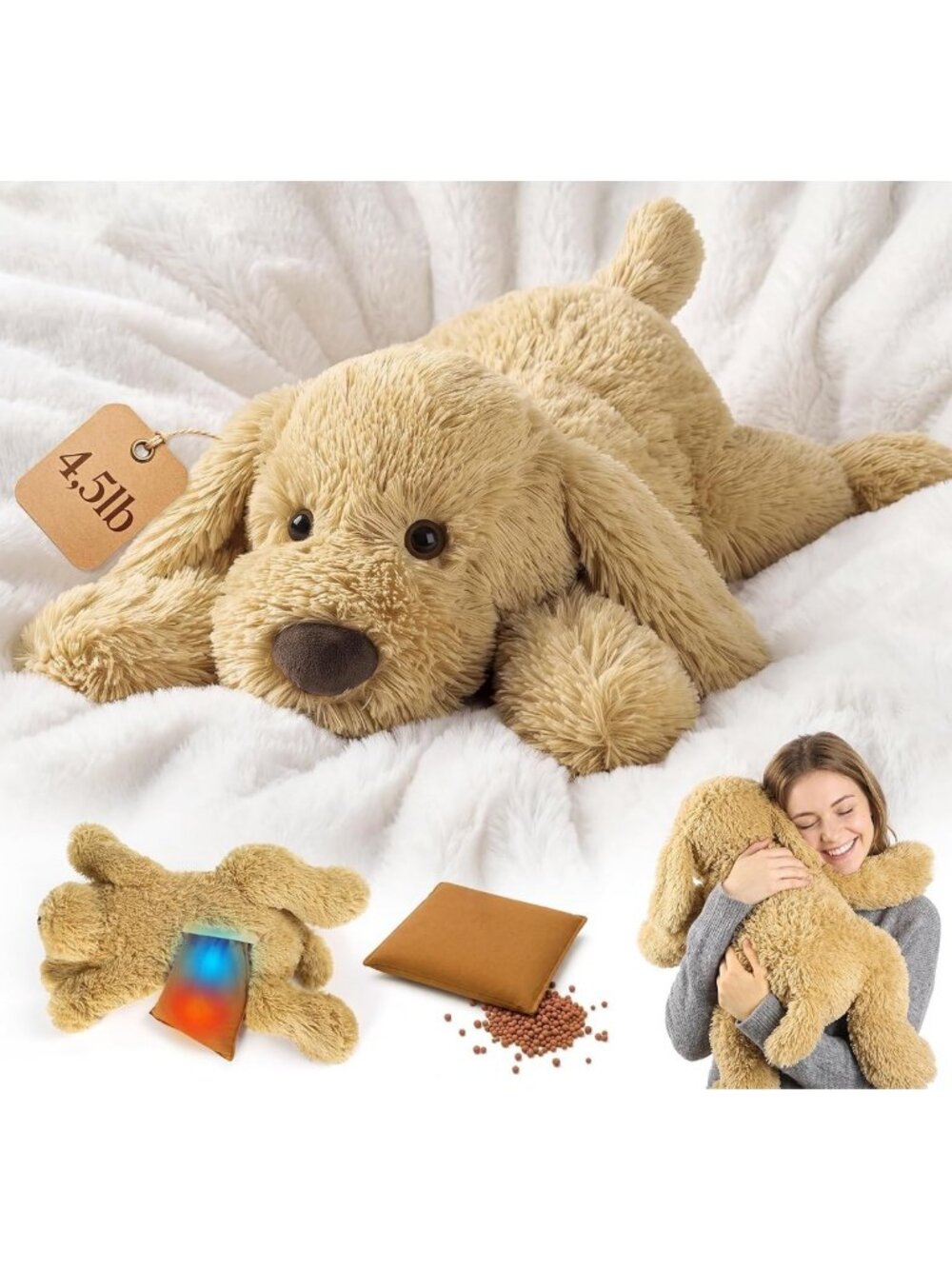 25" Weighted Plush Dog Stuffed Animal | Machine Washable, Heatable & Coolable